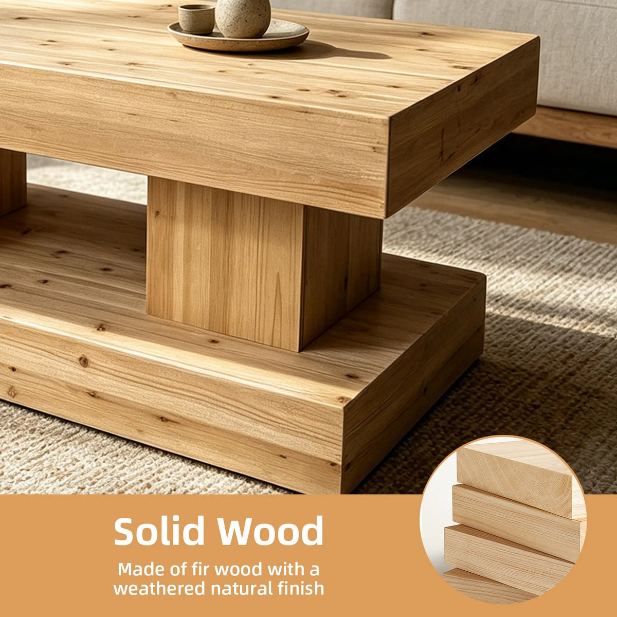 47.24 InchNatural Solid Wood Coffee Table elevate your living room with crafted from premium natural wood with visible grain and