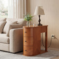 Modern End Table with Hidden Cup Holder Drawer, Charging Station & Pull-Out Side Table, Wooden Bedside Table with 2 Storage Draw