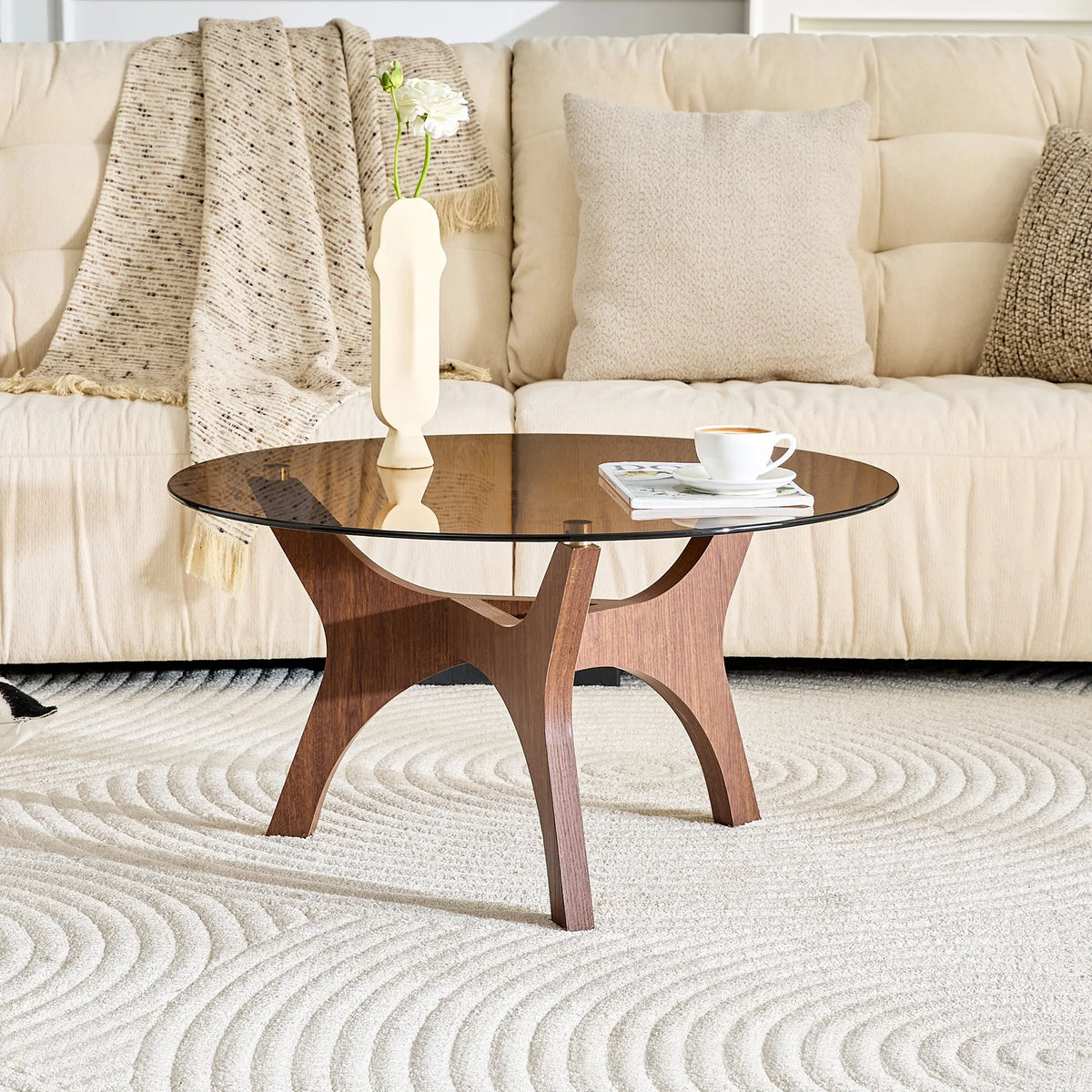 31.5 Inch Glass Coffee Table, Mid-Century Modern Style, Ideal as a Centerpiece for Living Rooms, Bedrooms, Reception Areas, and