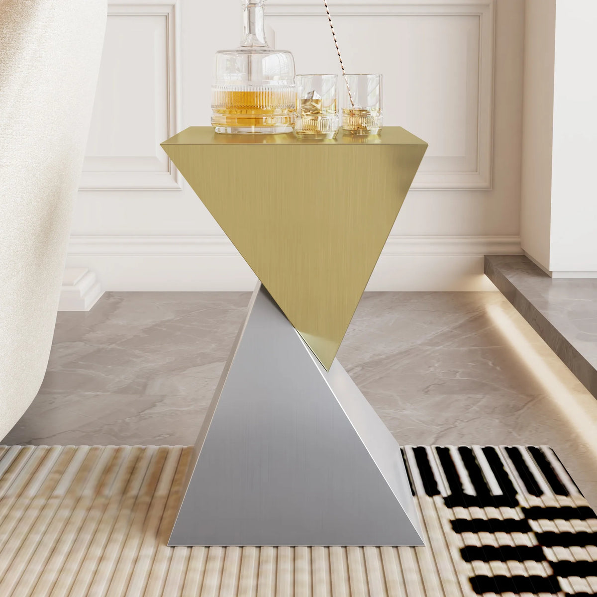 Modern Stainless Steel Abstract End Table with Brushed Finish for Fashion Home