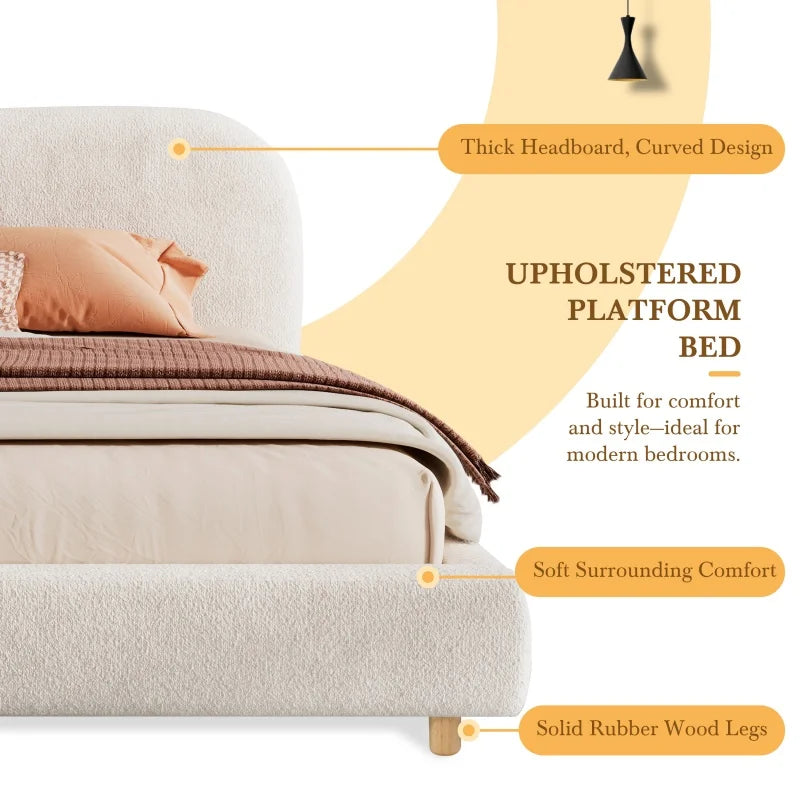 Curved Bouclé Platform Bed