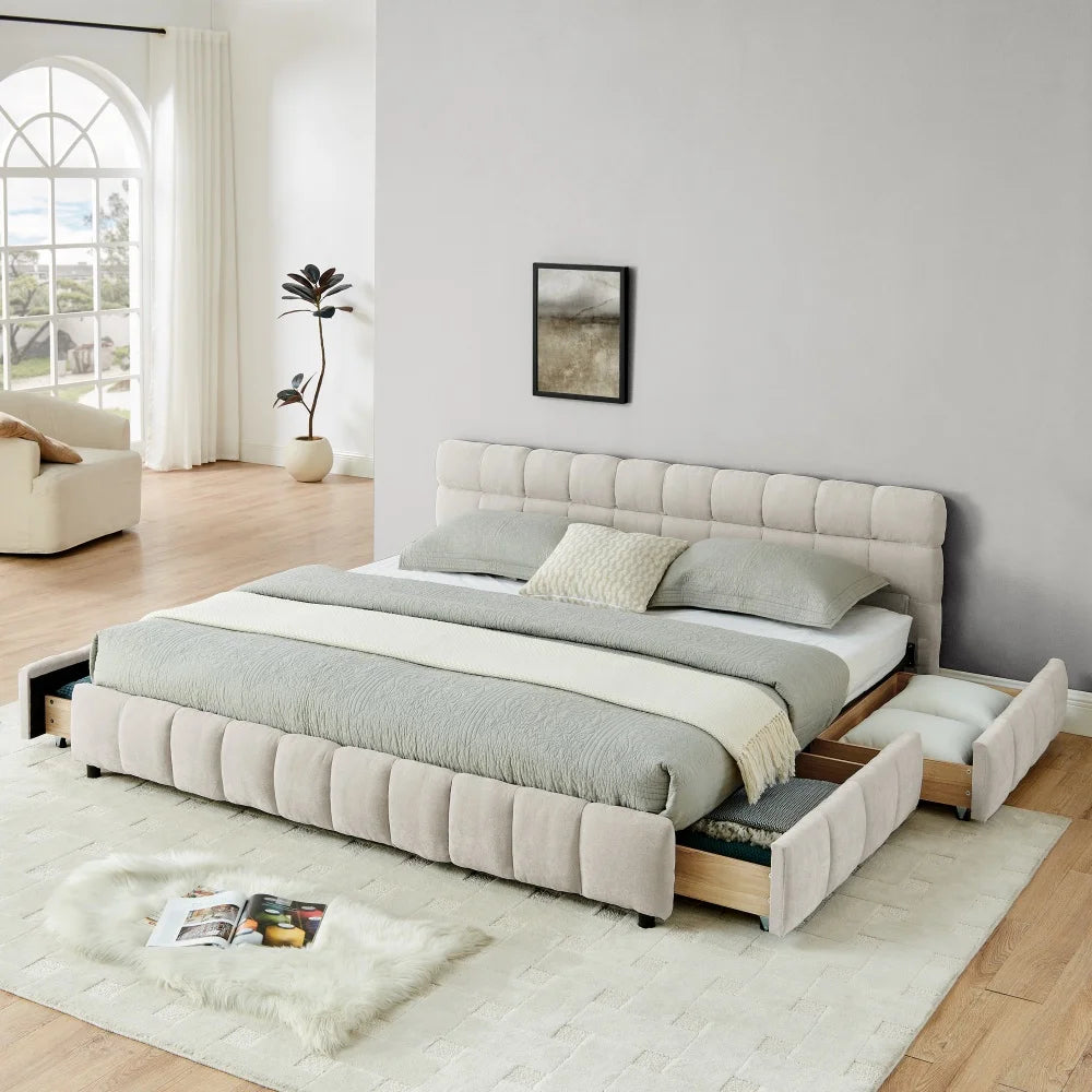 Channel-Tufted Storage Bed