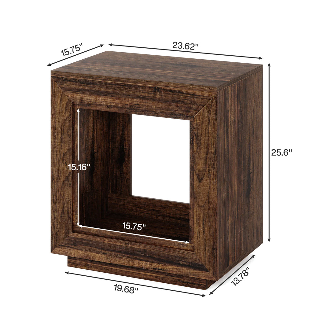 Tribesigns Brown End Table, 24" Side Table with Storage Shelf, Farmhouse Style Nightstand Bedside Table for Small Spaces