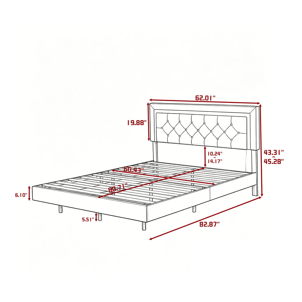 Crystal-Tufted LED Platform Bed