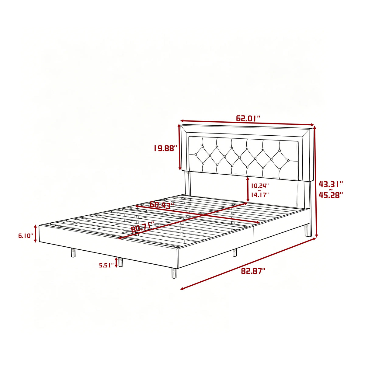 Crystal-Tufted LED Platform Bed