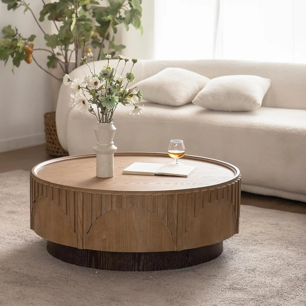 Aurelle Carved Drum Coffee Table