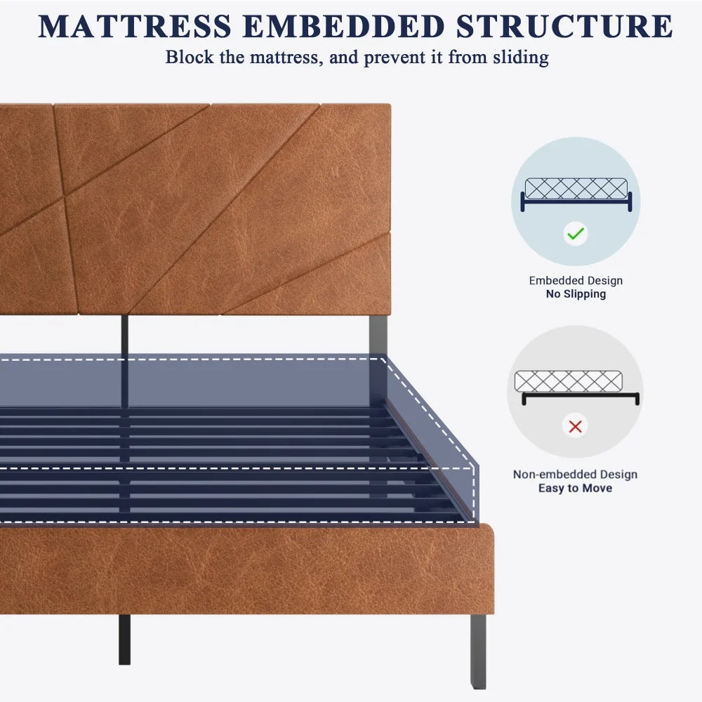 Geometric Upholstered Platform Bed