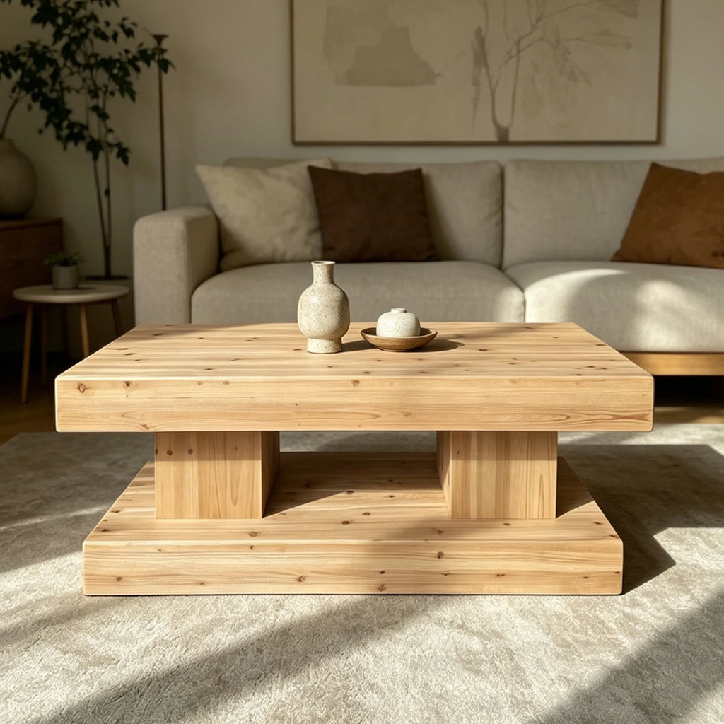 47.24 InchNatural Solid Wood Coffee Table elevate your living room with crafted from premium natural wood with visible grain and