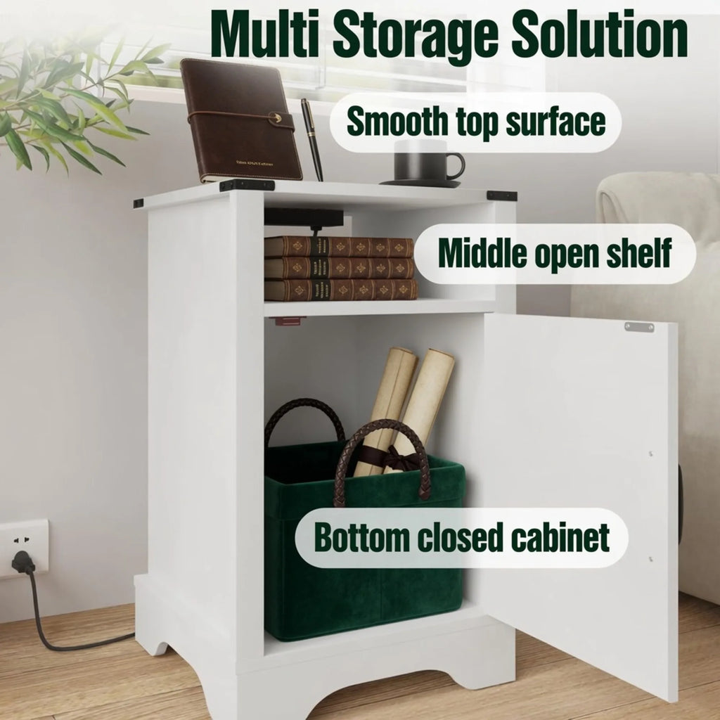 Set Of 2 16 White Farmhouse Nightstand With Charging Station Storage