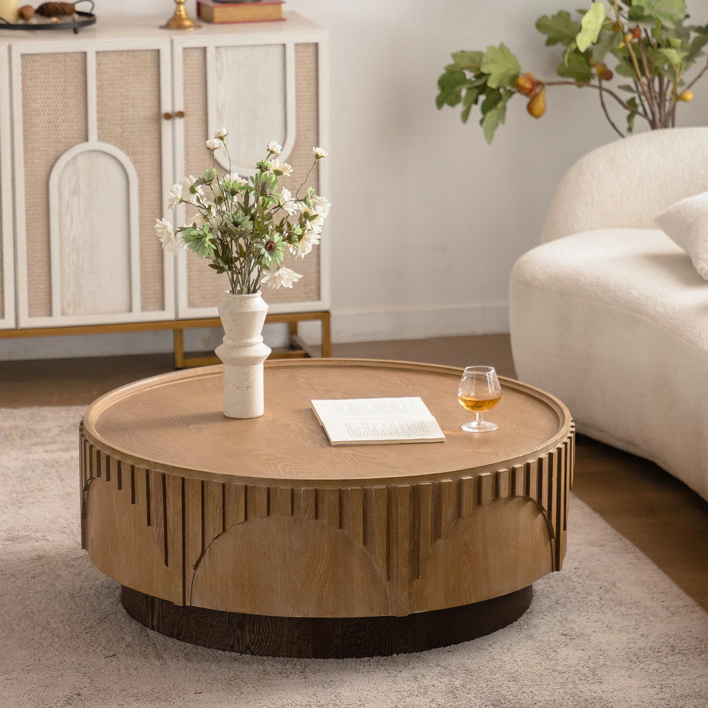 Aurelle Carved Drum Coffee Table