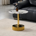 21.65 Inch Modern End Table, Nightstand, Featuring White Marble-Patterned Glass With A Gold Stainless Steel Frame, Suitable For