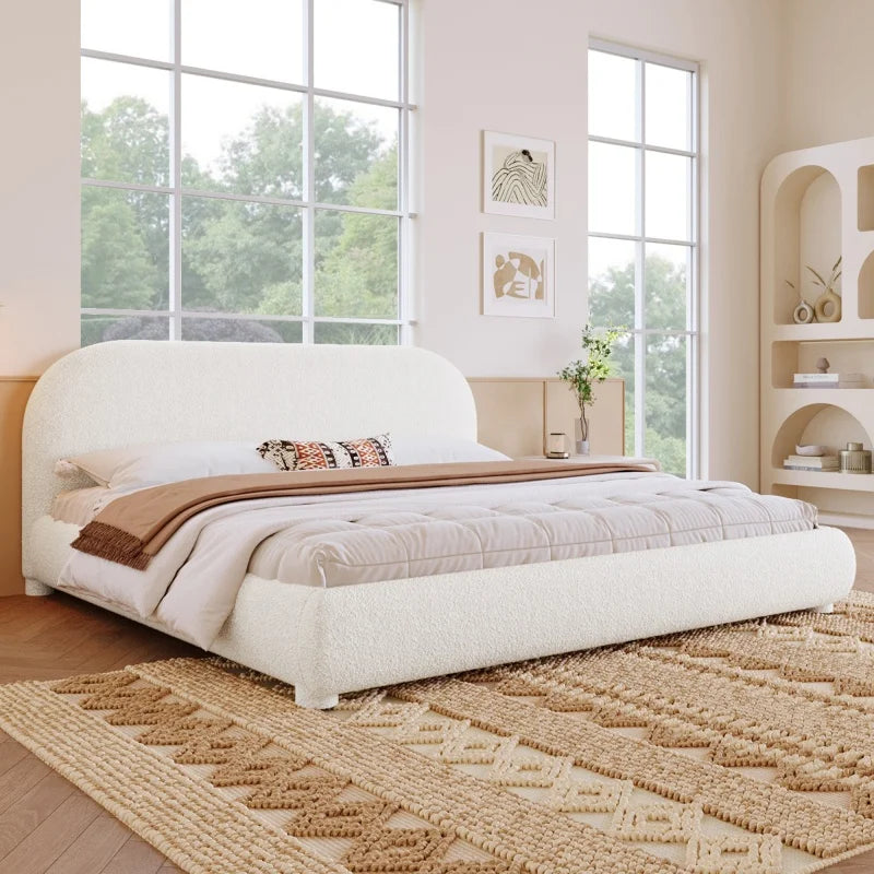 Rounded Bouclé Platform Bed