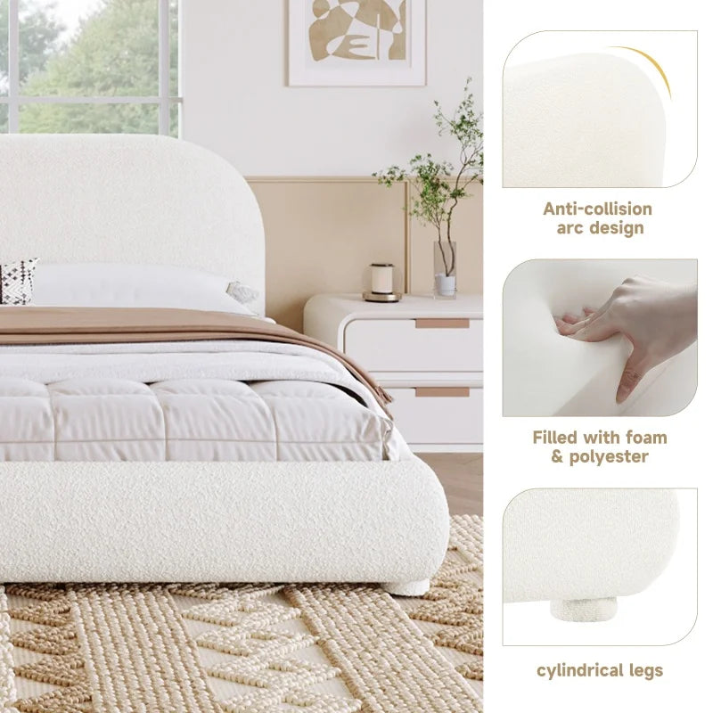 Rounded Bouclé Platform Bed