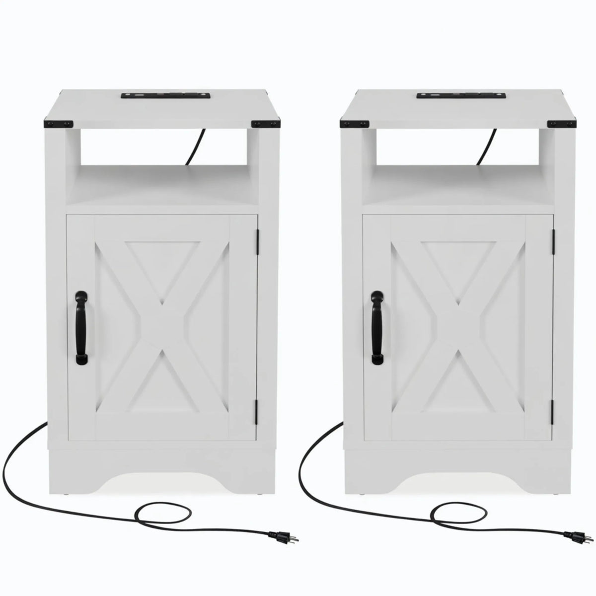 Set Of 2 16 White Farmhouse Nightstand With Charging Station Storage