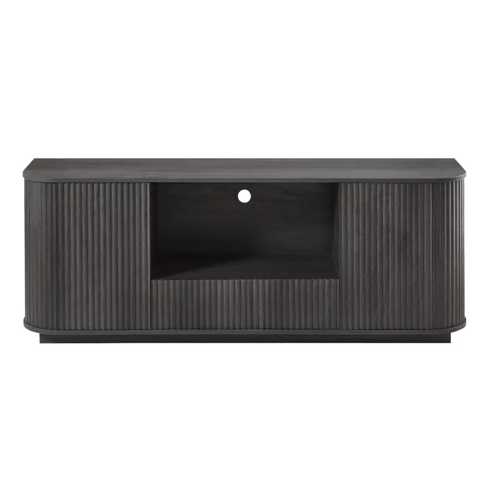 64-Inch Wavy TV Stand Wooden Vertical Stripe Sideboard Storage Cabinet Living Room Bedroom Entryway Media Console Black