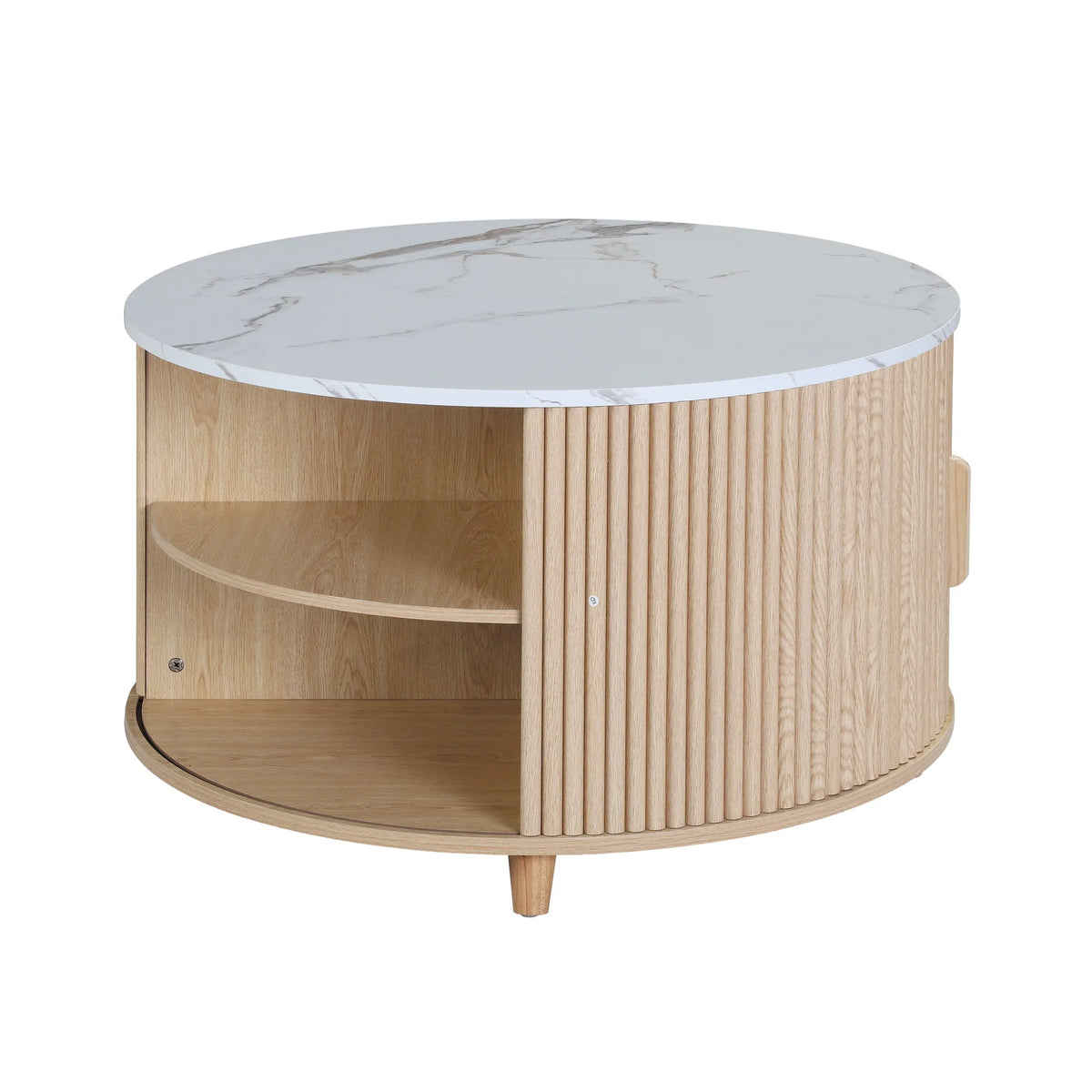 32 Inch Round Coffee Table with Storage, Modern Wood Coffee Table with Cabinet, Circular Center Table for Living Room, Hidden Co