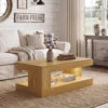 Modern Durable Handmade Wood Coffee Table APP Control Lights Two-Tone Finish 2-Tier Storage Eco-Friendly Living Room Furniture