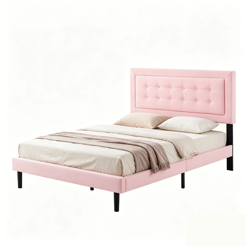 Blush Tufted Platform Bed