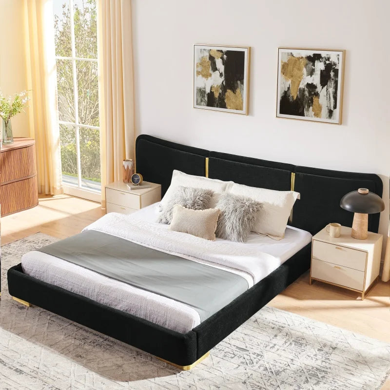 Curved Gold-Trim Platform Bed