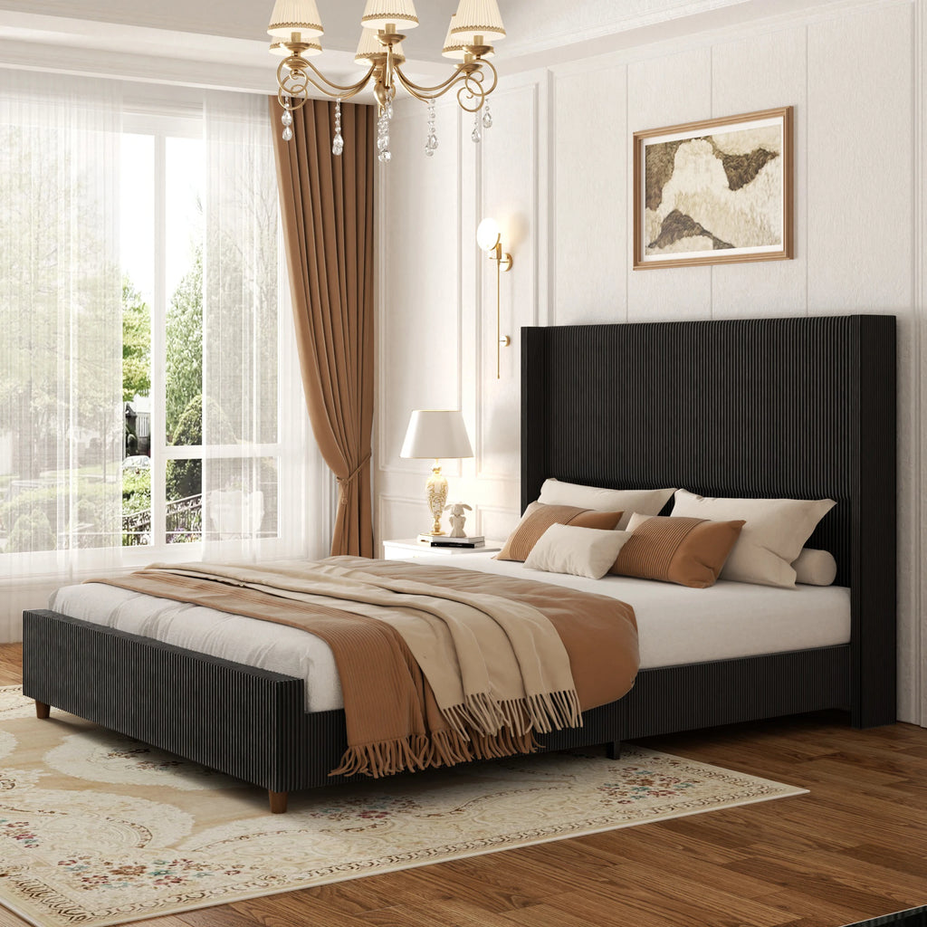 Tall Wingback Upholstered Bed