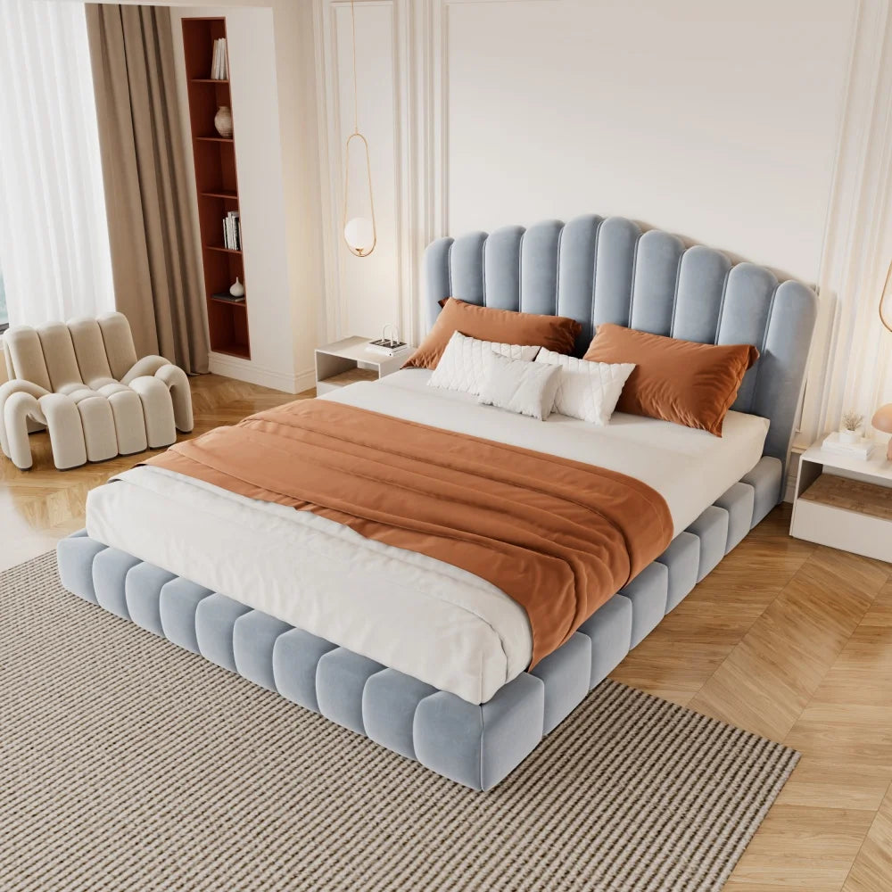 Scalloped Velvet Platform Bed