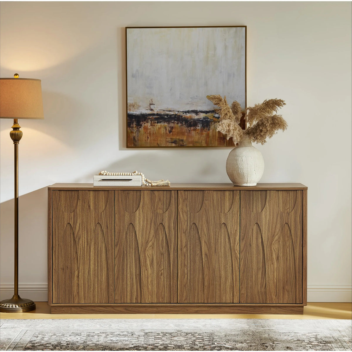 64-Inch TV Stand/Sideboard/Storage Cabinet with Magnetic Doors - Fits Up to 74-Inch TVs; Entertainment Center Featuring Storage