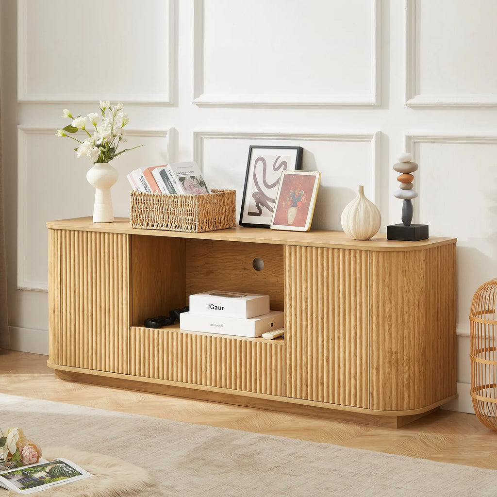 Ripple Fluted Wood TV Stand Modern Entertainment Center Media Console Cabinet with Storage for Living Room Home Furniture