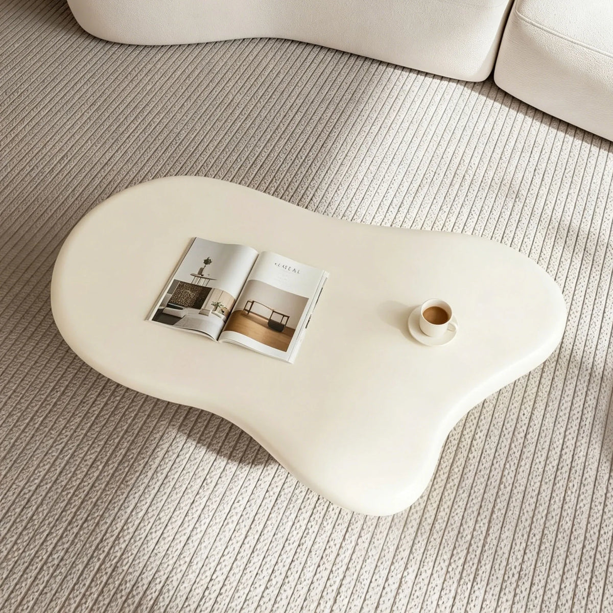 Cloud Coffee Table, Modern Wood Coffee Table for Living Room, Accent Center Tables with 3 Legs, Small Tea Tables for Balcony, Pa