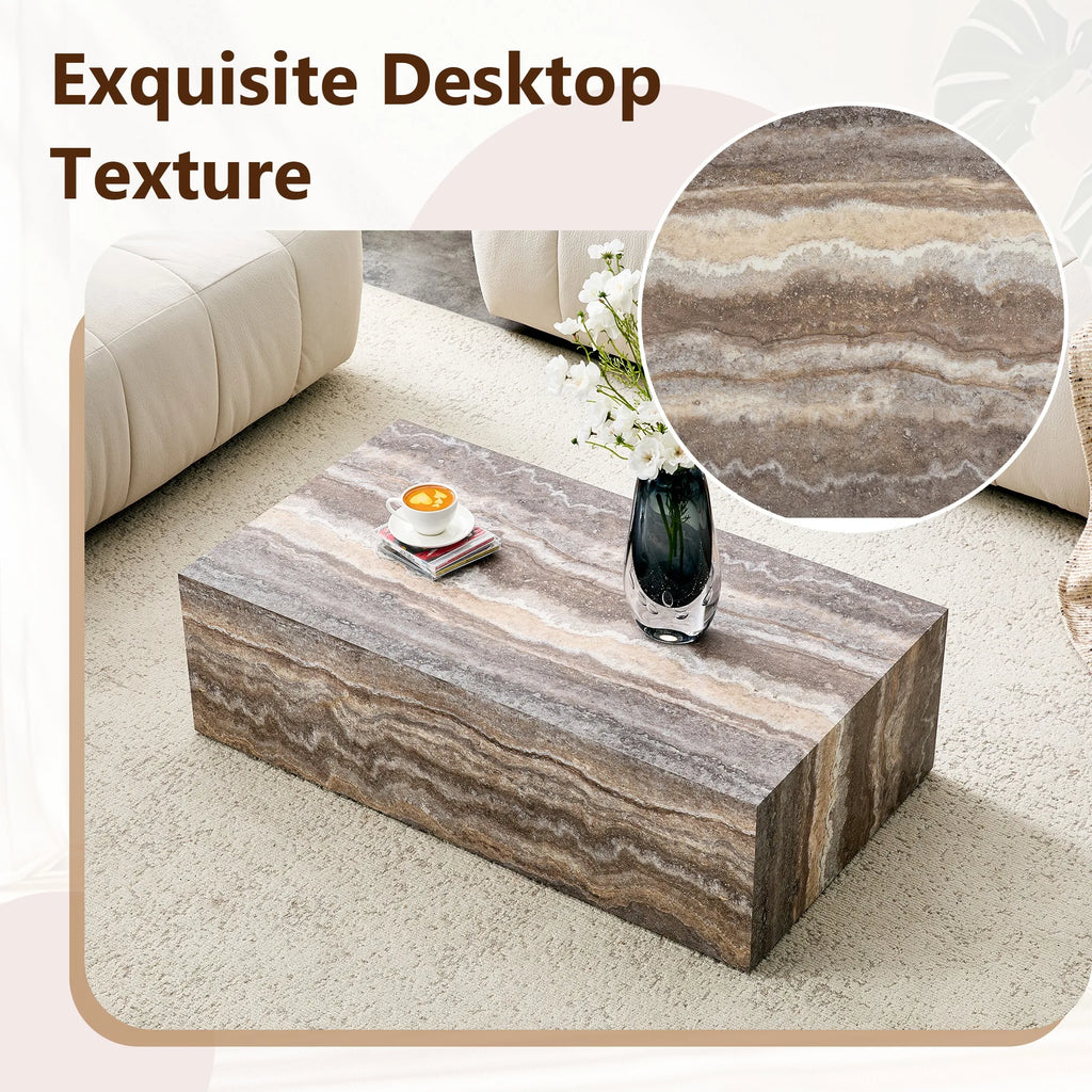 39.3 * 21.6 inch gray marble patterned MDF rectangular coffee table, stable, waterproof and easy to clean, modern minimalist liv