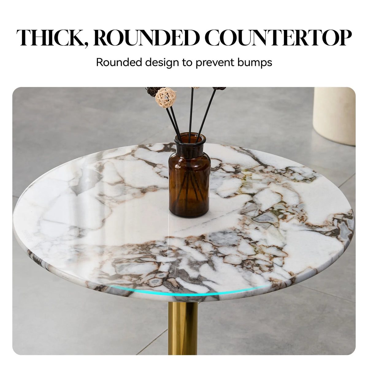 21.65 Inch Modern End Table, Nightstand, Featuring White Marble-Patterned Glass With A Gold Stainless Steel Frame, Suitable For