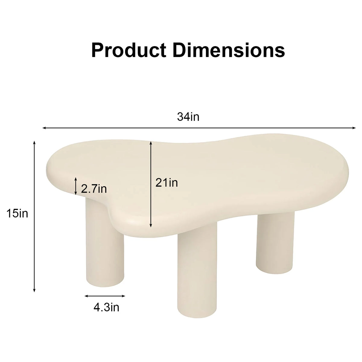 Cloud Coffee Table, Modern Wood Coffee Table for Living Room, Accent Center Tables with 3 Legs, Small Tea Tables for Balcony, Pa