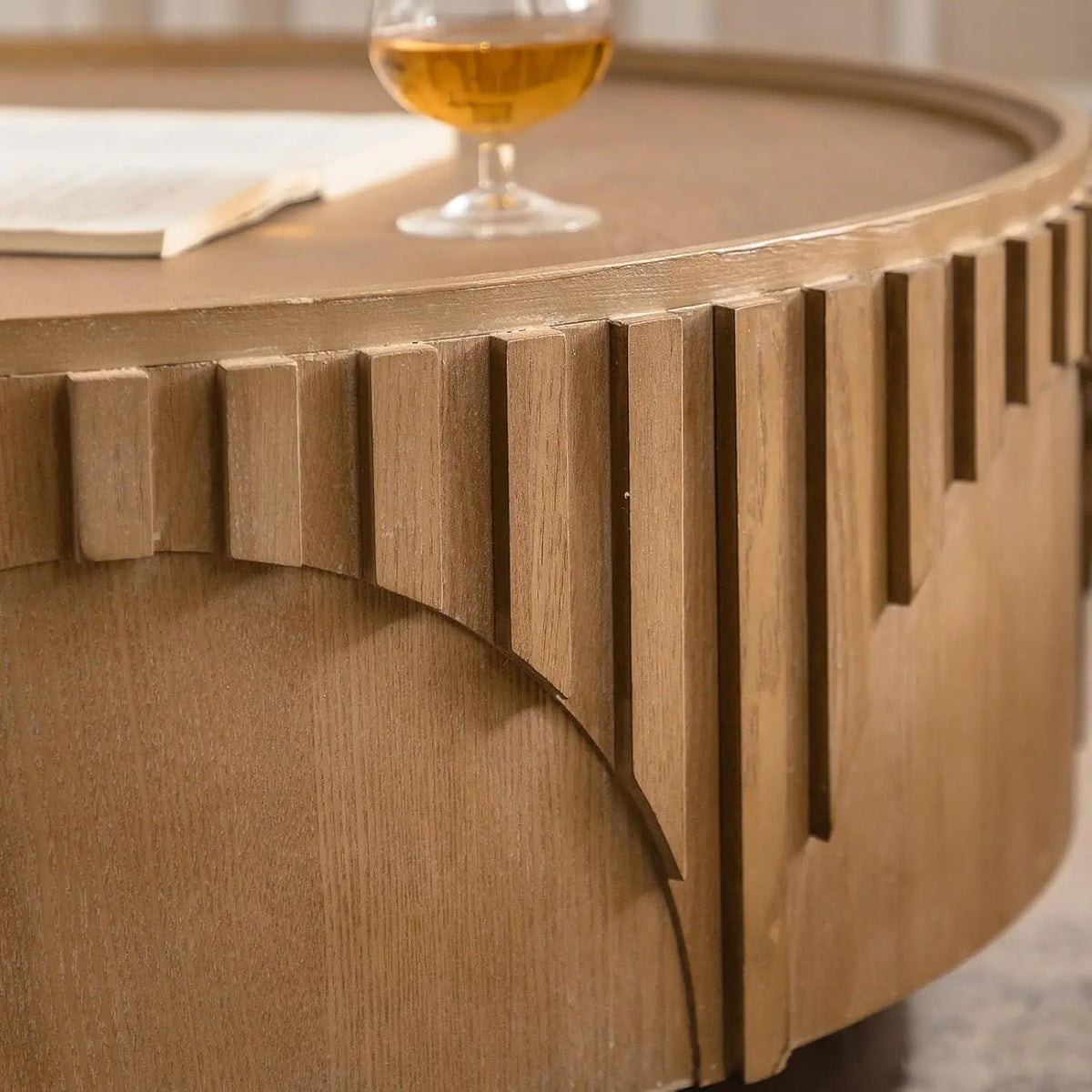 Mid-Century Modern Farmhouse Wood Coffee Table with Carve Design for Living Room and Small Spaces Coffee Table
