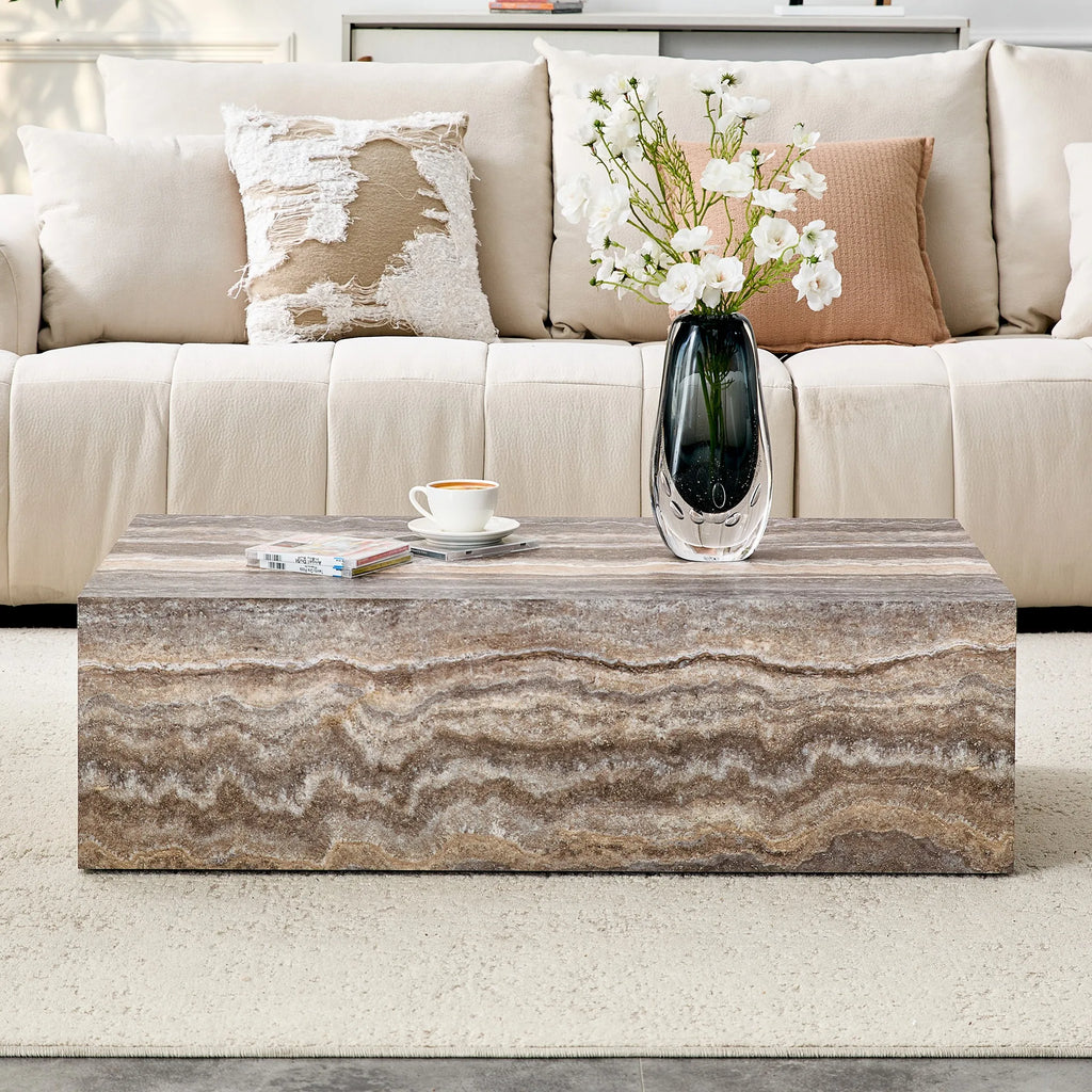39.3 * 21.6 inch gray marble patterned MDF rectangular coffee table, stable, waterproof and easy to clean, modern minimalist liv