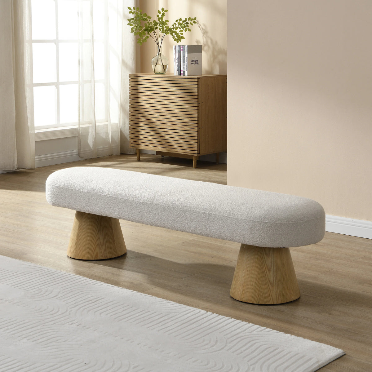 Orienne Bouclé Pedestal Bench