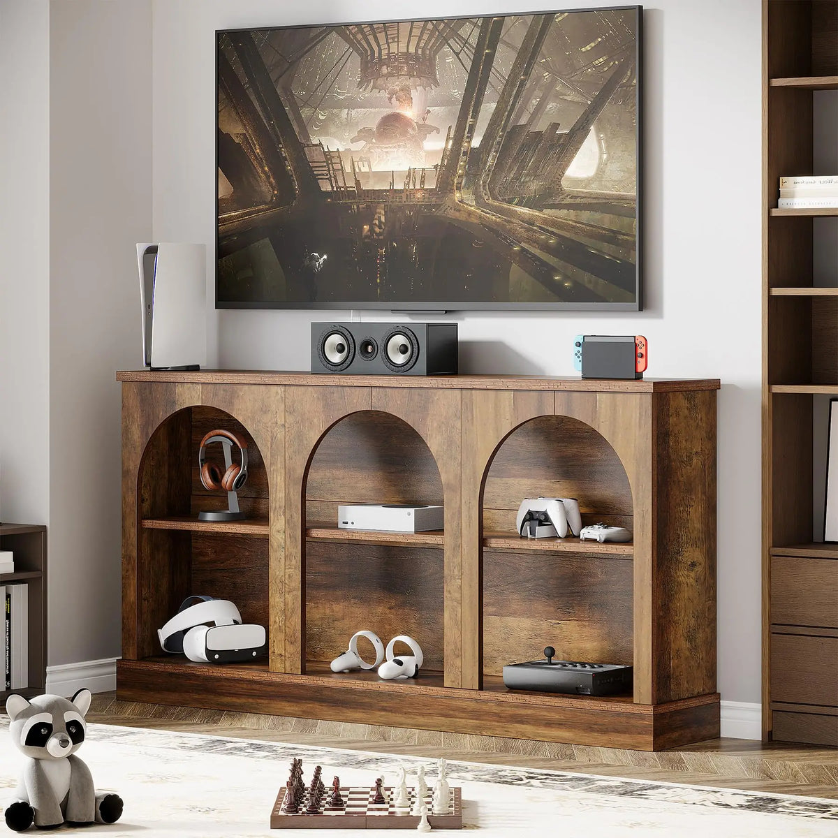 TV Consoles for Living Room, Television Stand for 55/60/65 Inch TV, Farmhouse Media Entertainment Center Stand