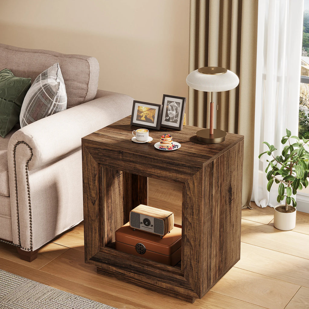 Tribesigns Brown End Table, 24" Side Table with Storage Shelf, Farmhouse Style Nightstand Bedside Table for Small Spaces