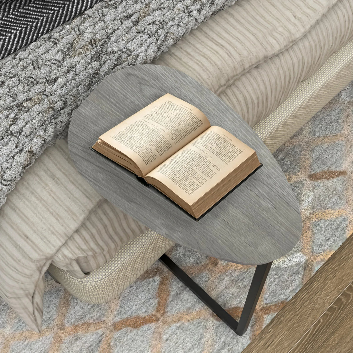 Side Table,Natural Bed Sofa Snack End Table with Storage Basket,Portablle Laptop Holder Snack Table,Sofa Side Table,Wood Look Ac