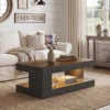 Modern Durable Handmade Wood Coffee Table APP Control Lights Two-Tone Finish 2-Tier Storage Eco-Friendly Living Room Furniture