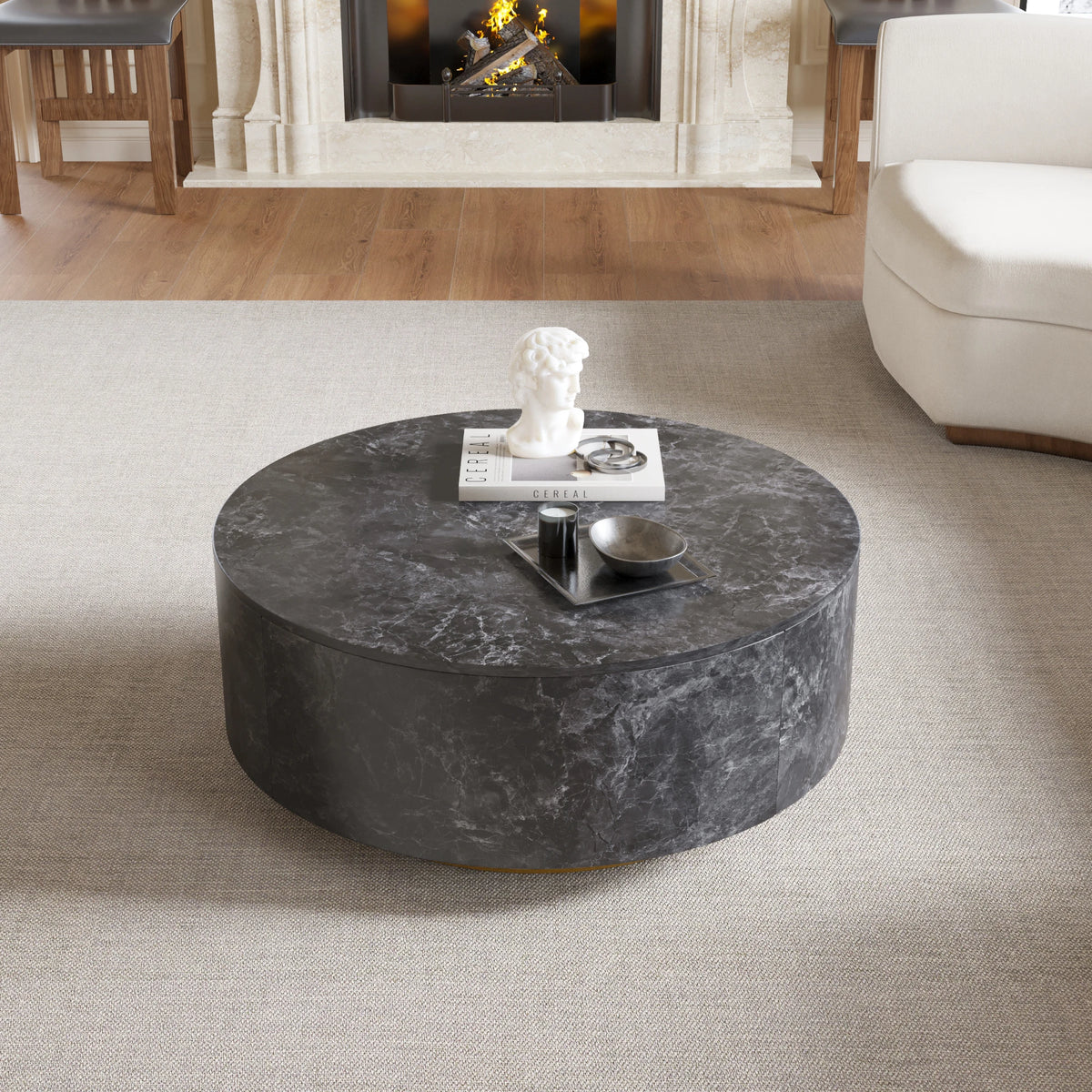 ATUNUS USA in Stock Drop Shipping Side Table Tea Storage Modern Marbling MDF Wood Center Round Coffee Table With Drawer