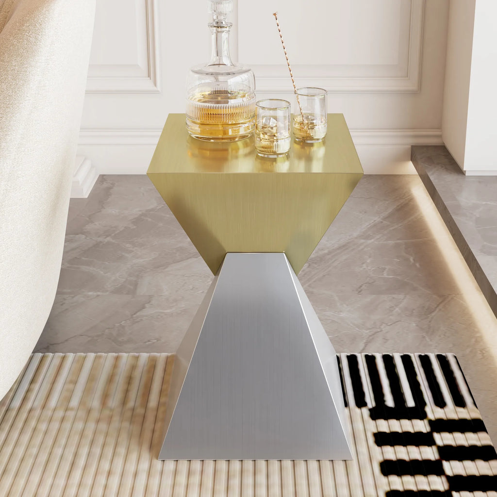 Modern Stainless Steel Abstract End Table with Brushed Finish for Fashion Home