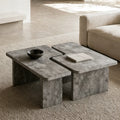 Modular Concrete Coffee Table Set of 2, Nesting L-Shaped Puzzle Center Table, Faux Stone Look Square or Rectangular Cocktail Tab