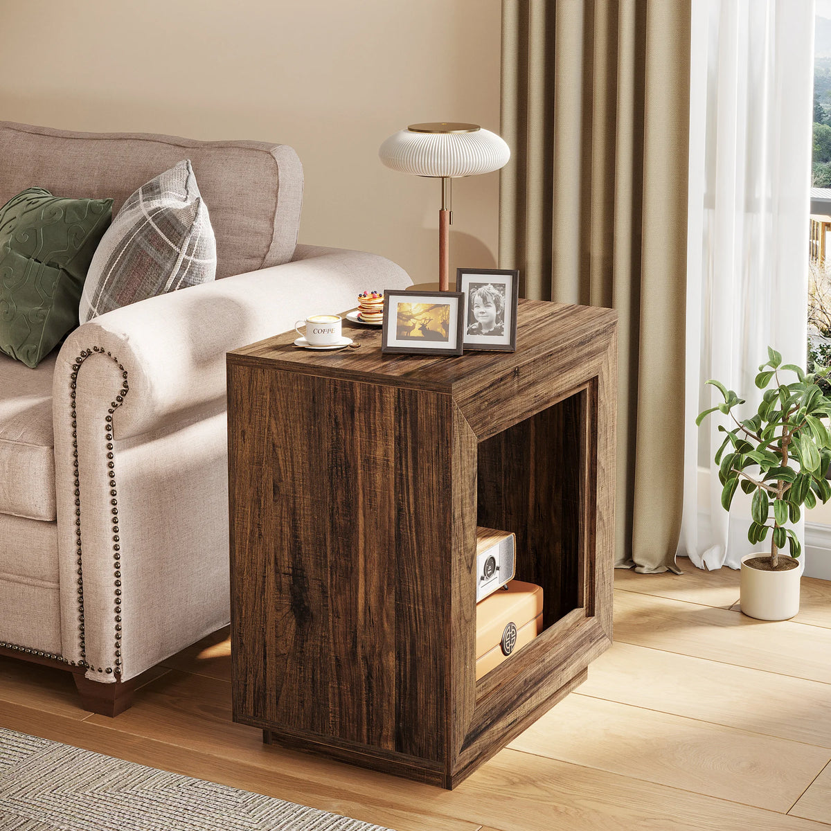 Tribesigns Brown End Table, 24" Side Table with Storage Shelf, Farmhouse Style Nightstand Bedside Table for Small Spaces
