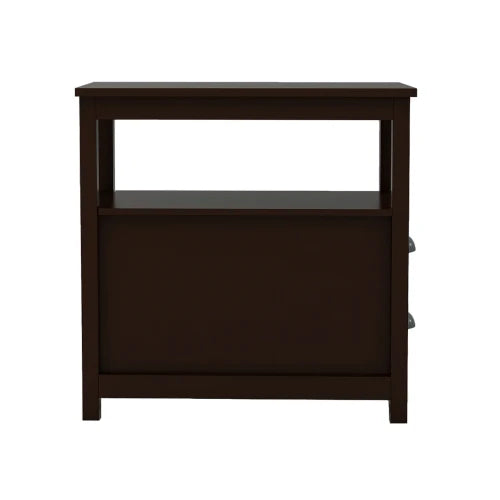 End Table Narrow Nightstand With Two Drawers and Open Shelf-Brown