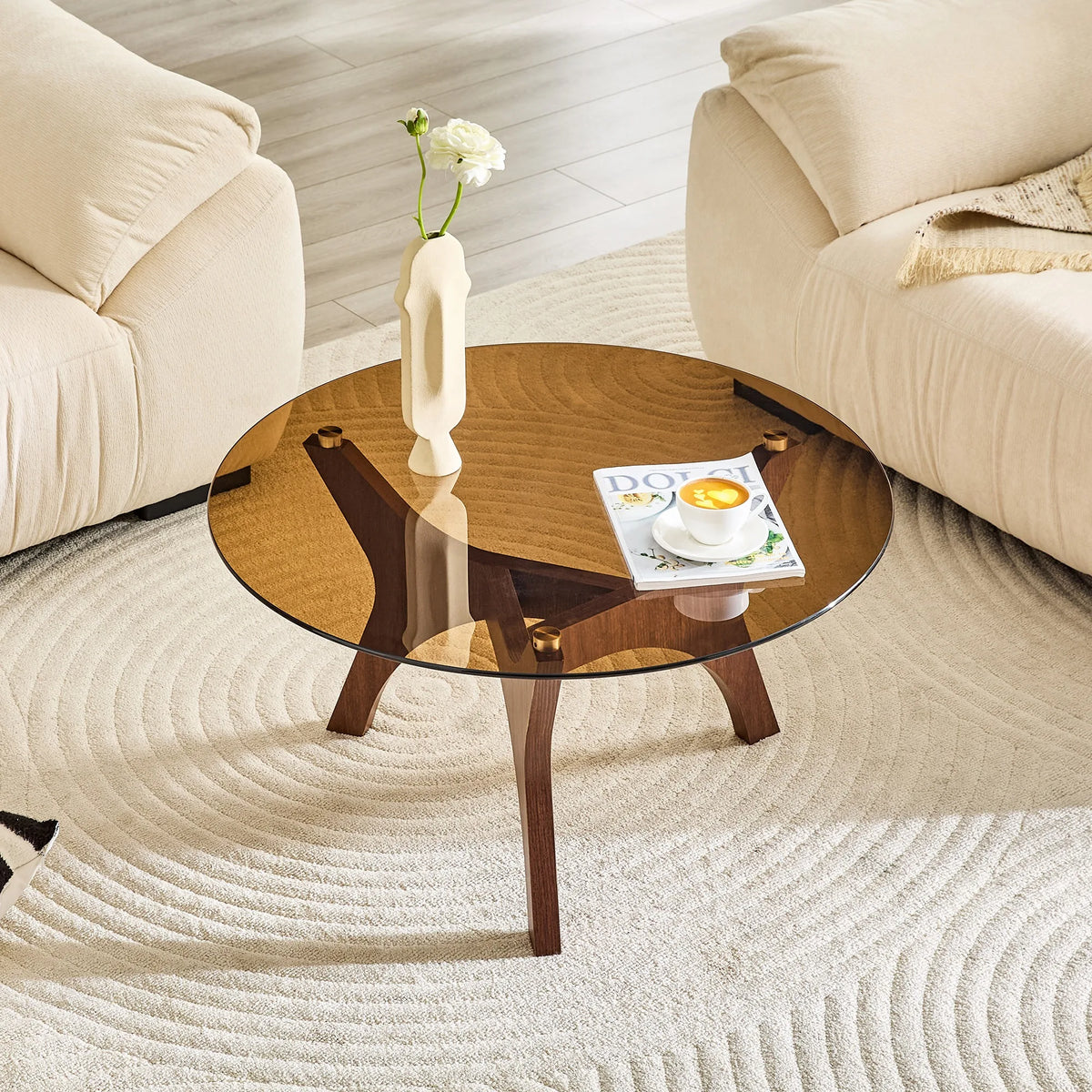 31.5 Inch Glass Coffee Table, Mid-Century Modern Style, Ideal as a Centerpiece for Living Rooms, Bedrooms, Reception Areas, and