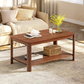 Arc Corner Wood 2-Tier Coffee Table with Storage Shelf - Vertical Wave Grain Legs, Walnut Finish, Modern Minimalist Rectangle Ac