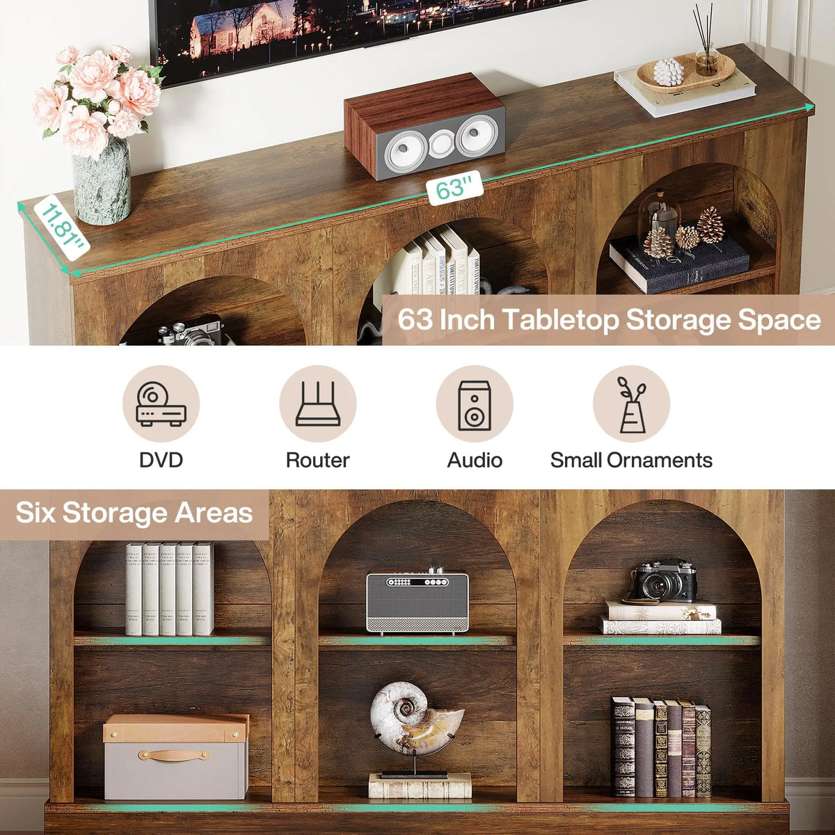TV Consoles for Living Room, Television Stand for 55/60/65 Inch TV, Farmhouse Media Entertainment Center Stand