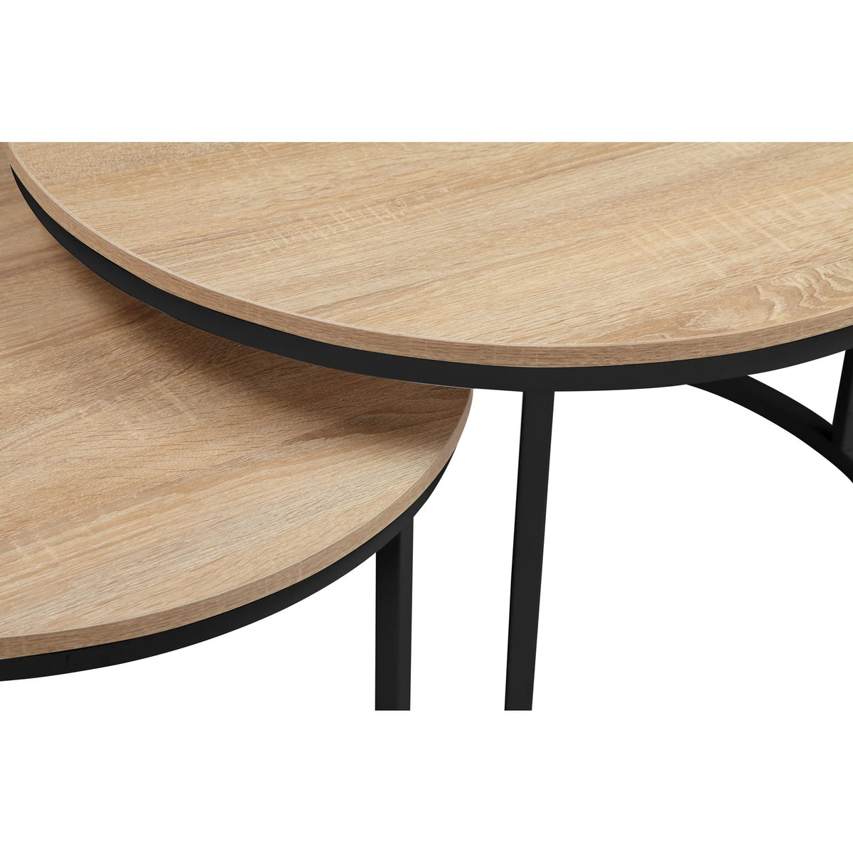 31.5-inch Round Nesting Table set of 2, Accent Coffee Table, Natural Oak Wood Finish, Space-Saving, Modern Industrial Style