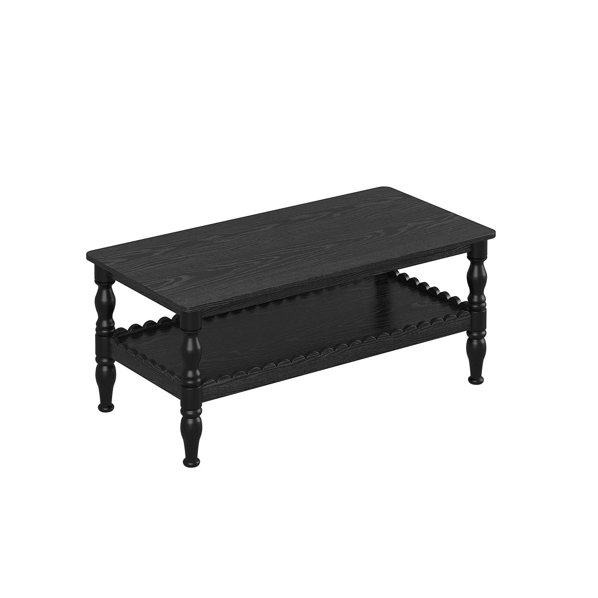 Rectangle Coffee Table Solid Wood Coffee Table with Storage Shelf,Farmhouse 2-Tier Center Table Lacquered Classical Legs,Easy As