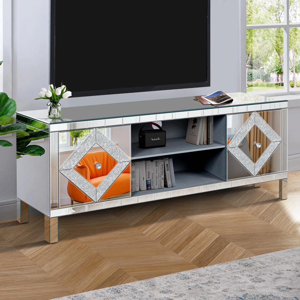 Mirrored Diamond TV Console