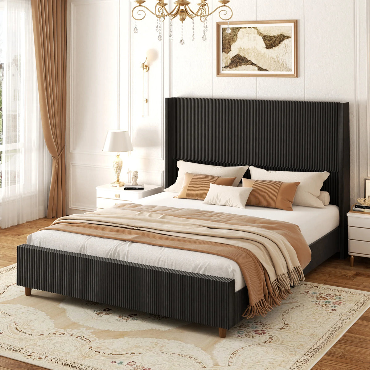 Tall Wingback Upholstered Bed